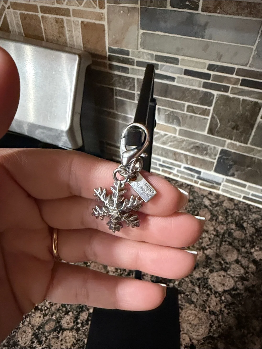 Coach Silver Snowflake Charm Keychain Clip